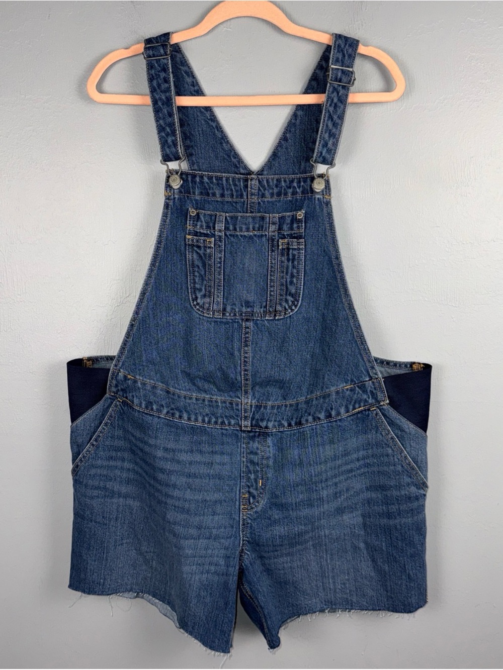 Old Navy Maternity Overalls Shortalls Large Denim Cutoff Shorts Blue Jean